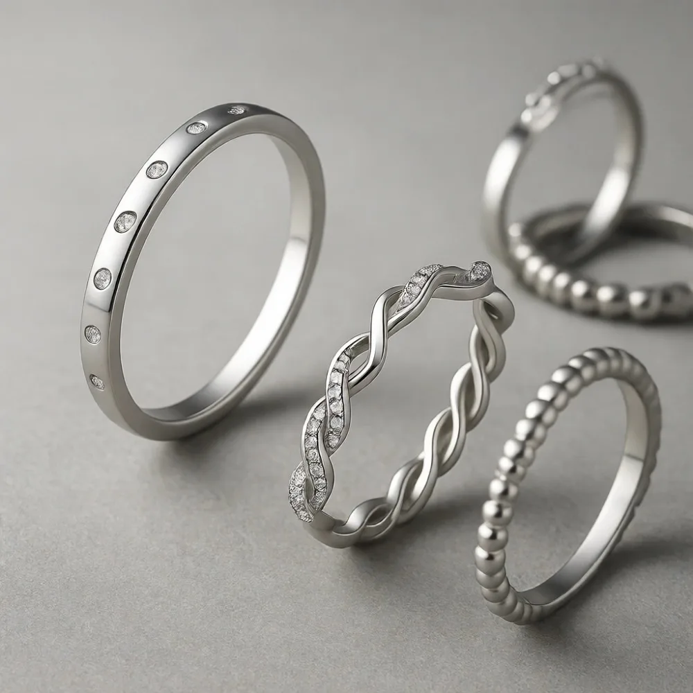

Тонкие штабелируемые серебряные кольца с кубическим цирконием для женщин, размер 5-10