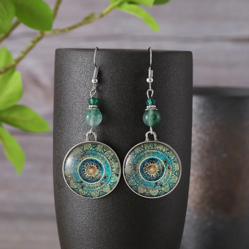 Fashion Glamour Mandala Art Picture Earrings Henna Crystal Earrings Yoga Om Symbol Zen Buddhist Glass Earrings Women Jewelry