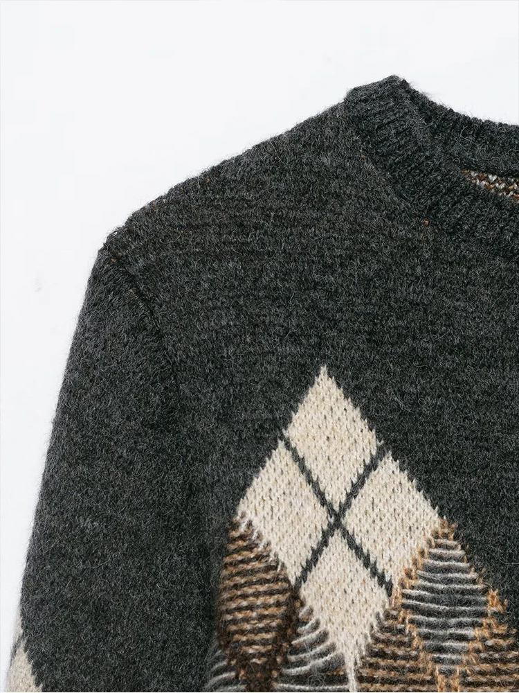 Women’s Knit Jacket Elegant Gray Argyle Knit Cardigan Long Sleeve Button Front Sweater Coat Casual Daily Commute Street Knitwear view 5