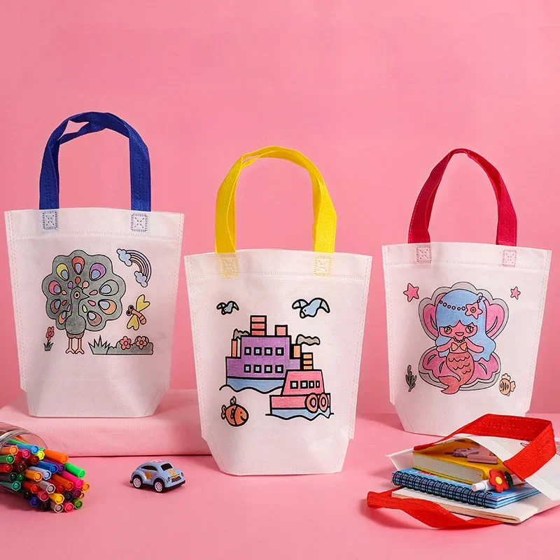 Bolsas de Graffiti para niños, bolso no tejido para pintar a mano, manualidades artísticas, relleno de Color, juguetes de dibujo, regalo de guardería