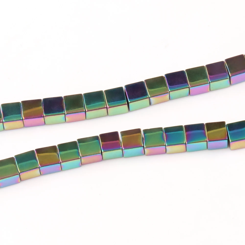 Cube Rainbow Natural Hematite Stone Square Diy Necklace Bracelet Loose Spacer Beads for Jewelry Making 2/3/4mm