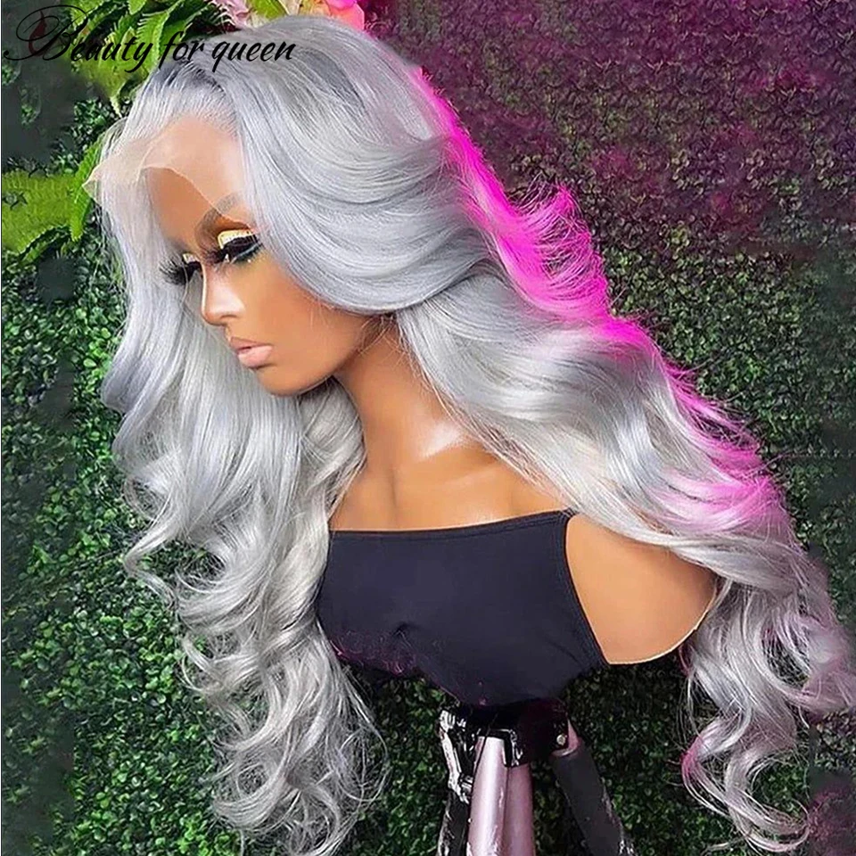 Body Wave Grey Colored Lace Front Wigs Human Hair Blonde 613 Lace Front Wigs 13x4 Remy Brazilian Silver Gray Human Hair Wigs