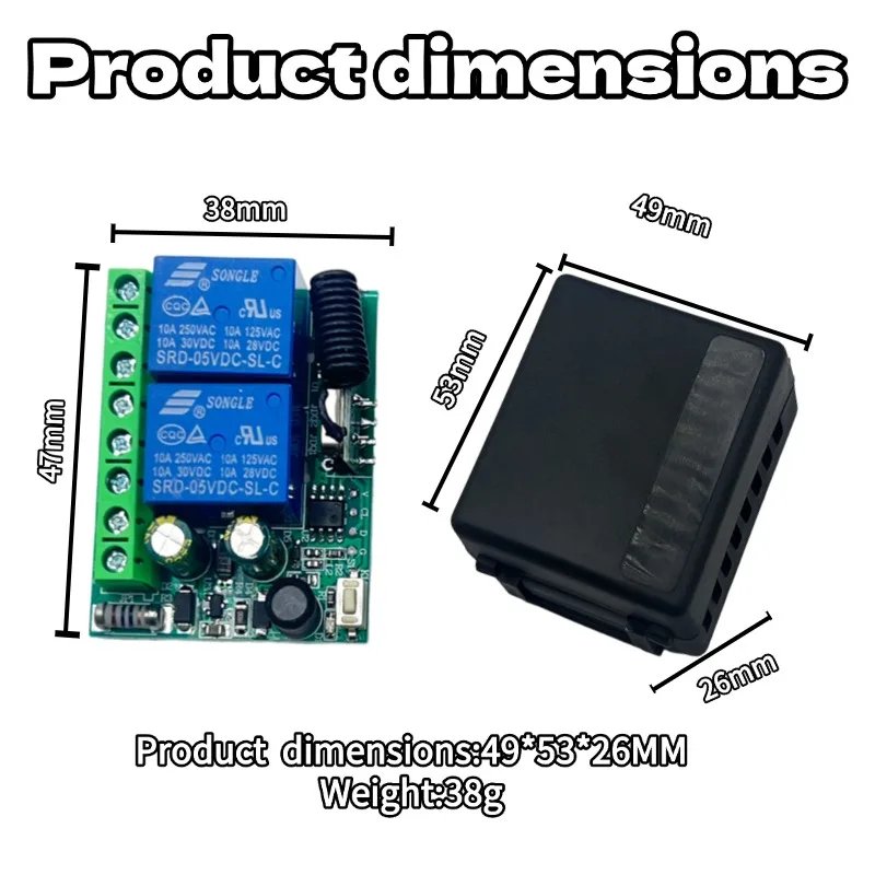 AC 220V RF433 Remote Control Switch Relay 2 Channels Multifunction Receiver Module Garage Curtain Motor Light Control view 6