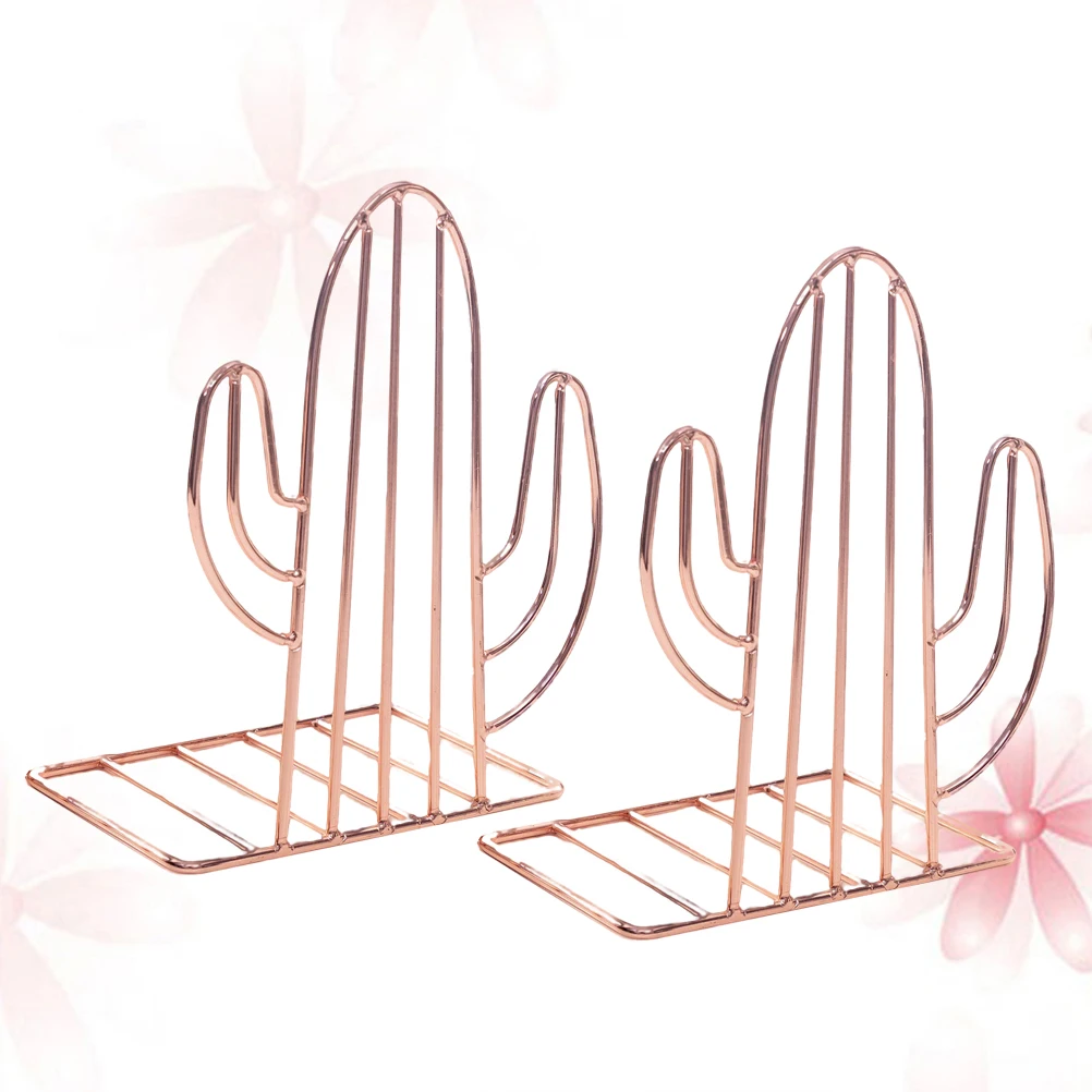 1Pair Metal Creative Bookends Cactus Design Heavy Duty Book Rack for Home Office Classroom Library Book Holder