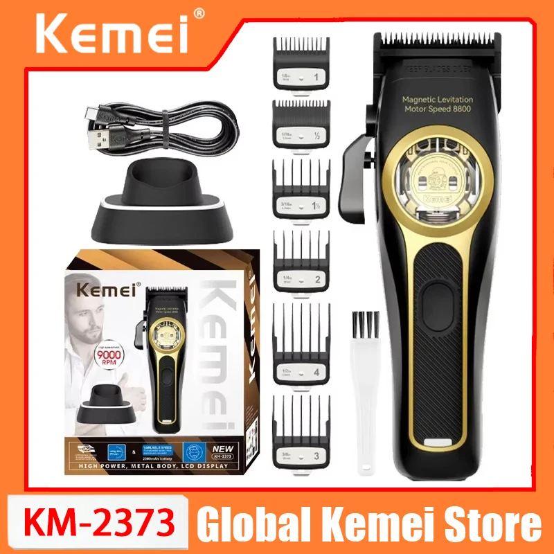 

Kemei 2373 Парикмахерские машинки для стрижки волос Профессиональный беспроводной триммер для волос Электрический мужской станок для стрижки волос Магнитный двигатель 8800 об/мин