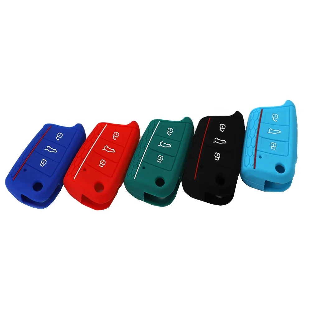 Car Key Cover Case Silicone 3 Button Bag For VW Volkswagen Golf 7 MK7 Tiguan MK2 SEAT Ateca Leon FR 2 Ibiza For Skoda Octavia A7