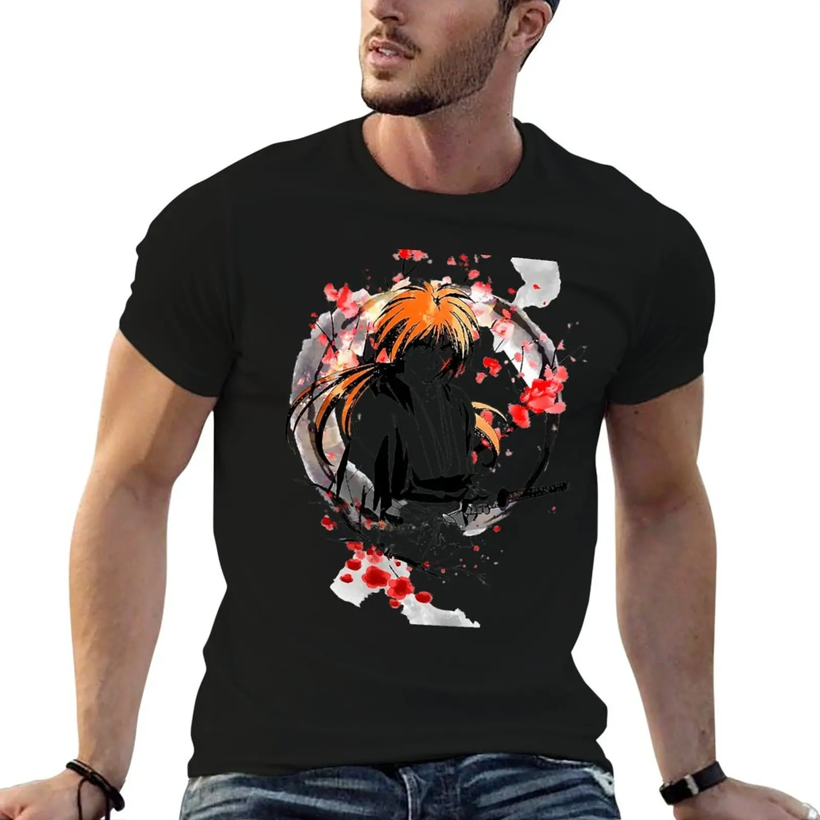 battousai kenshin pendekar pedang T-Shirt blacks anime Men's t-shirt