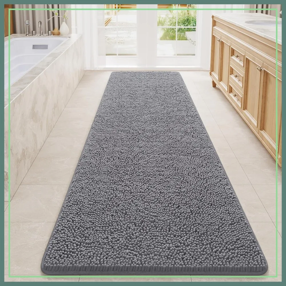 

Luxury Bathroom Rug Shaggy Bath Mat 24x80 Inch, Washable Non Slip Soft Plush Chenille Absorbent Carpets Mats, Grey