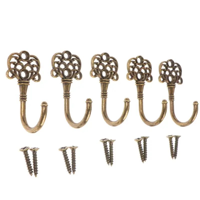5Pcs/Set Antique Bronze Hook Zinc Alloy Creative Wall-Mounted Door Back Hooks