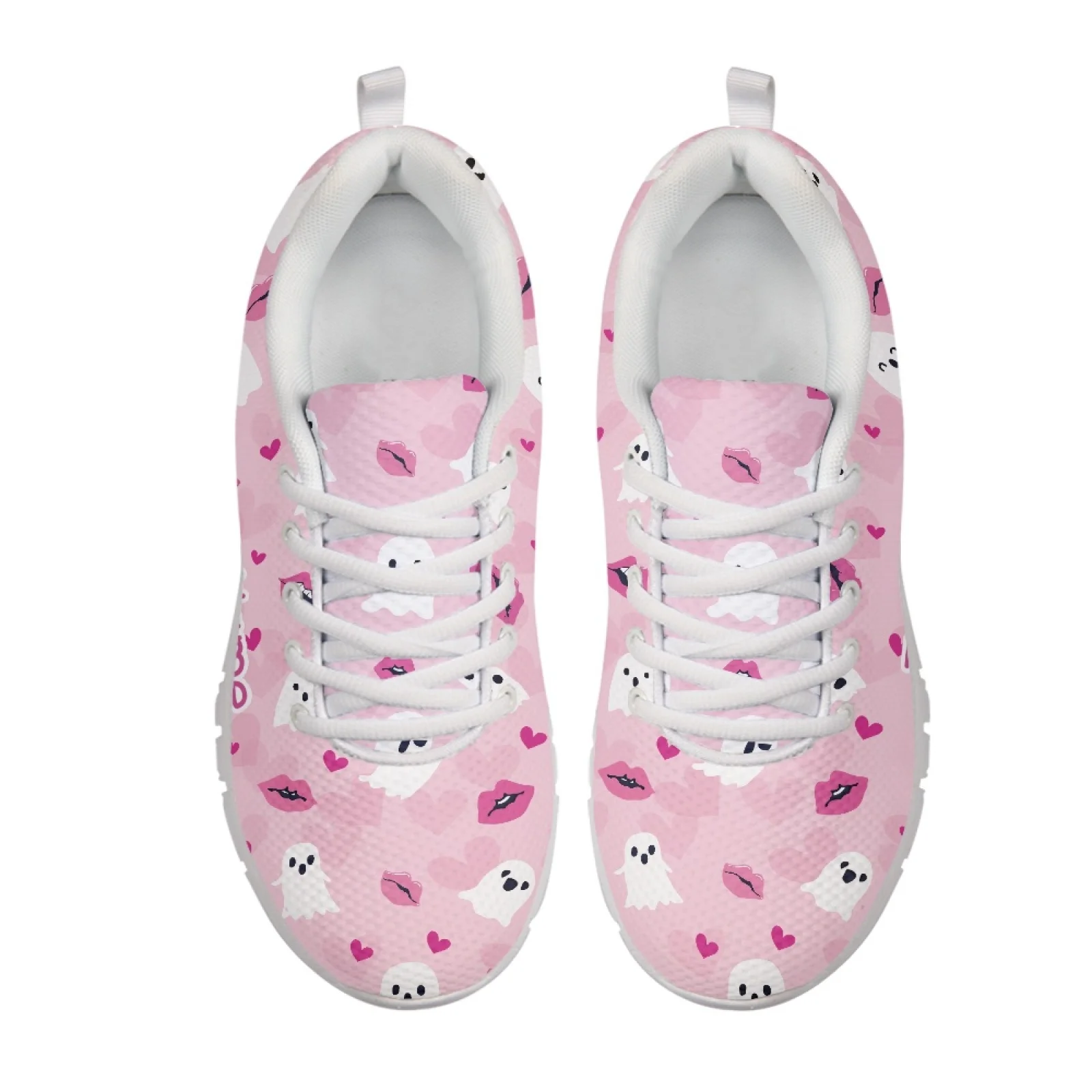 Coloranimal Ghost Lips Print Lace Up Sneaker Women Running Shoes Athletic Sneaker for Womens Ladies