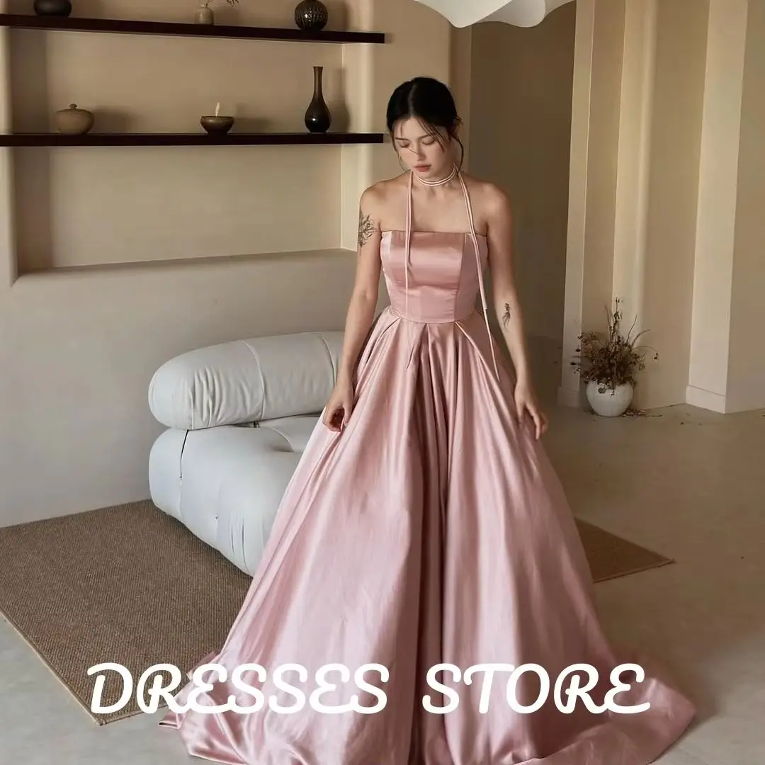 

Giyu Modern Pink A-Line Evening Dresses Soft Stain Strapless Customized Korea Photoshoot Sleeveless Plus Size Floor-Length 2025