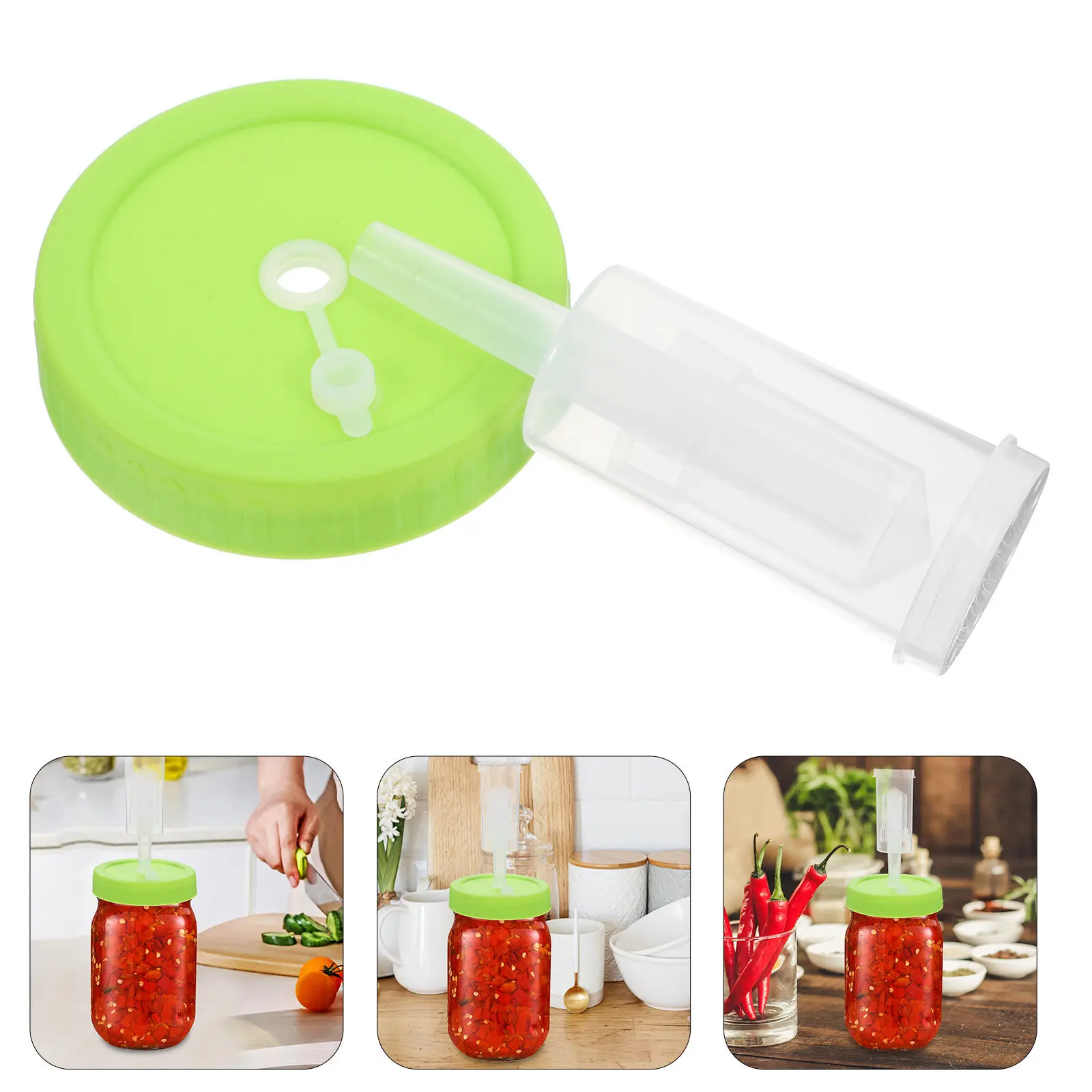 Tapa de fermentación de boca ancha para tarros Mason con válvula de bloqueo de aire unidireccional, tapa de encurtido de plástico de grado alimenticio, suministro de cocina para fermentación de tarros
