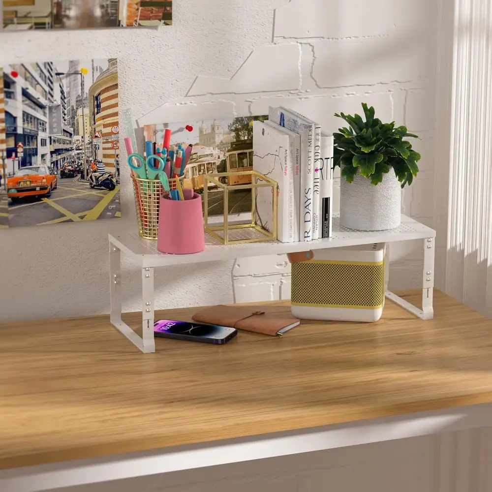 Adjustable Metal Shelf Organizer - Expandable Stackable Pantry Storage Rack for Kitchen, Bathroom, RV, Cabinets (3 Packs, Medium