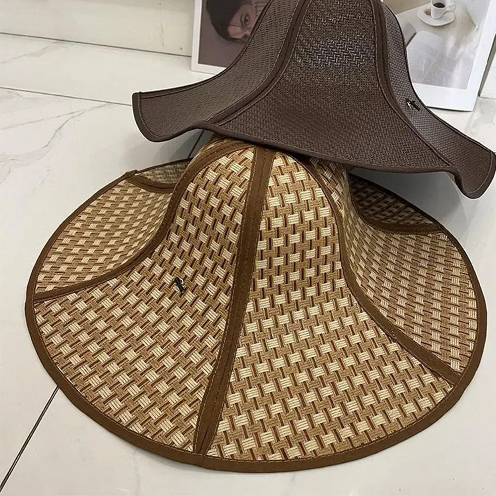 Outdoor Fishing Foldable Straw Hat Large Eaves Sun Protection Beach Hat Farming Hexagonal Hat