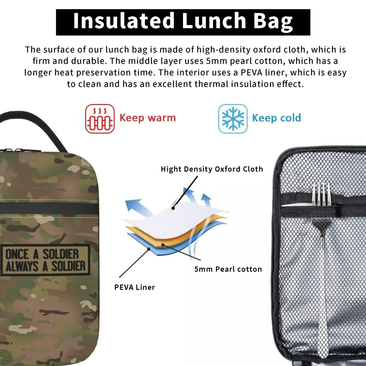 Once A Soldier Always A Soldier-fiambrera aislante, bolsa de camuflaje escolar, enfriador térmico portátil del ejército, Bento Box para niños