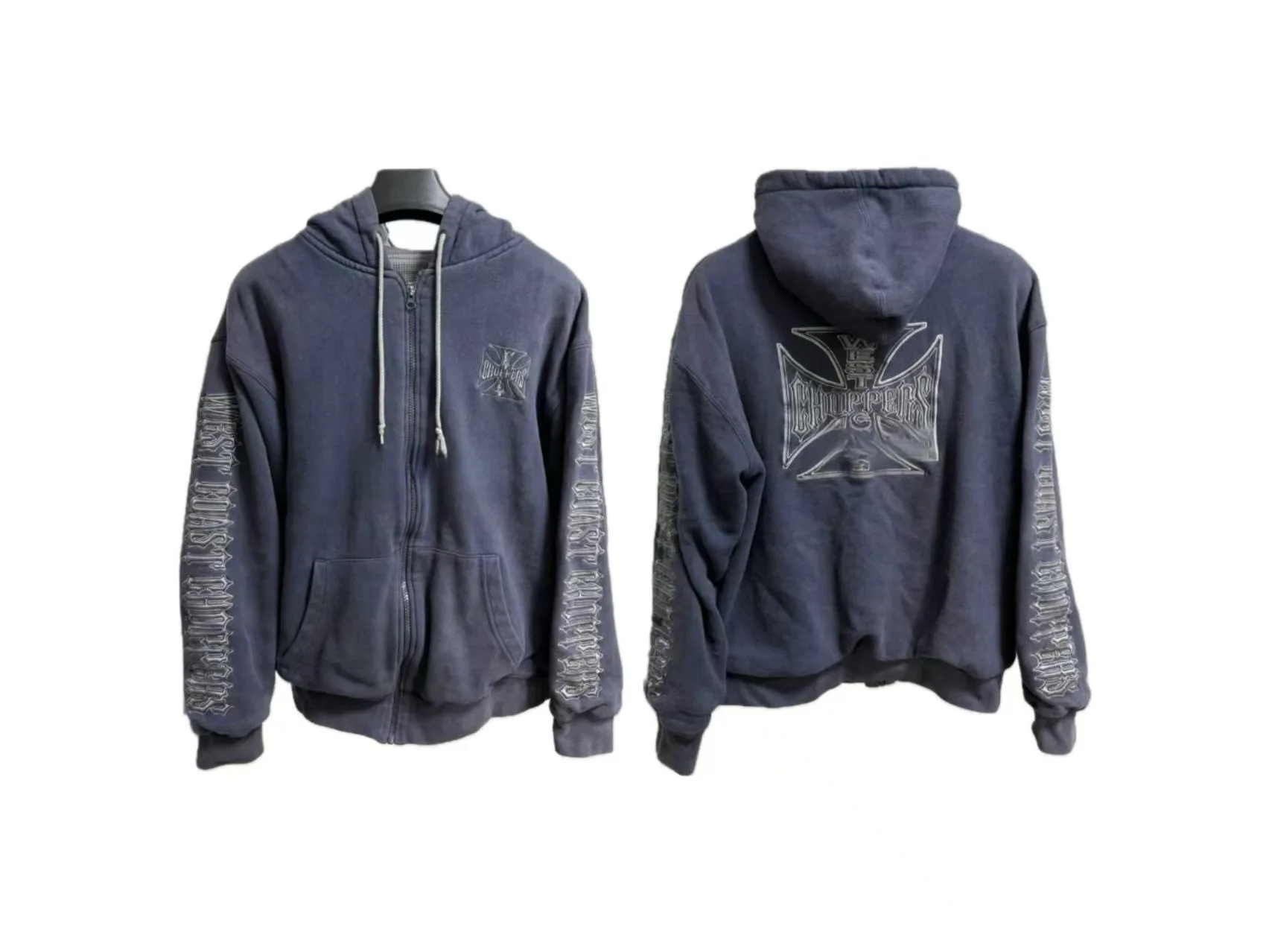 

West Coast Choppers 25SS French Work Blue Embroidery Purple Waed Vintage Hoodie Sweatirt Long Sve Casual Sportswear