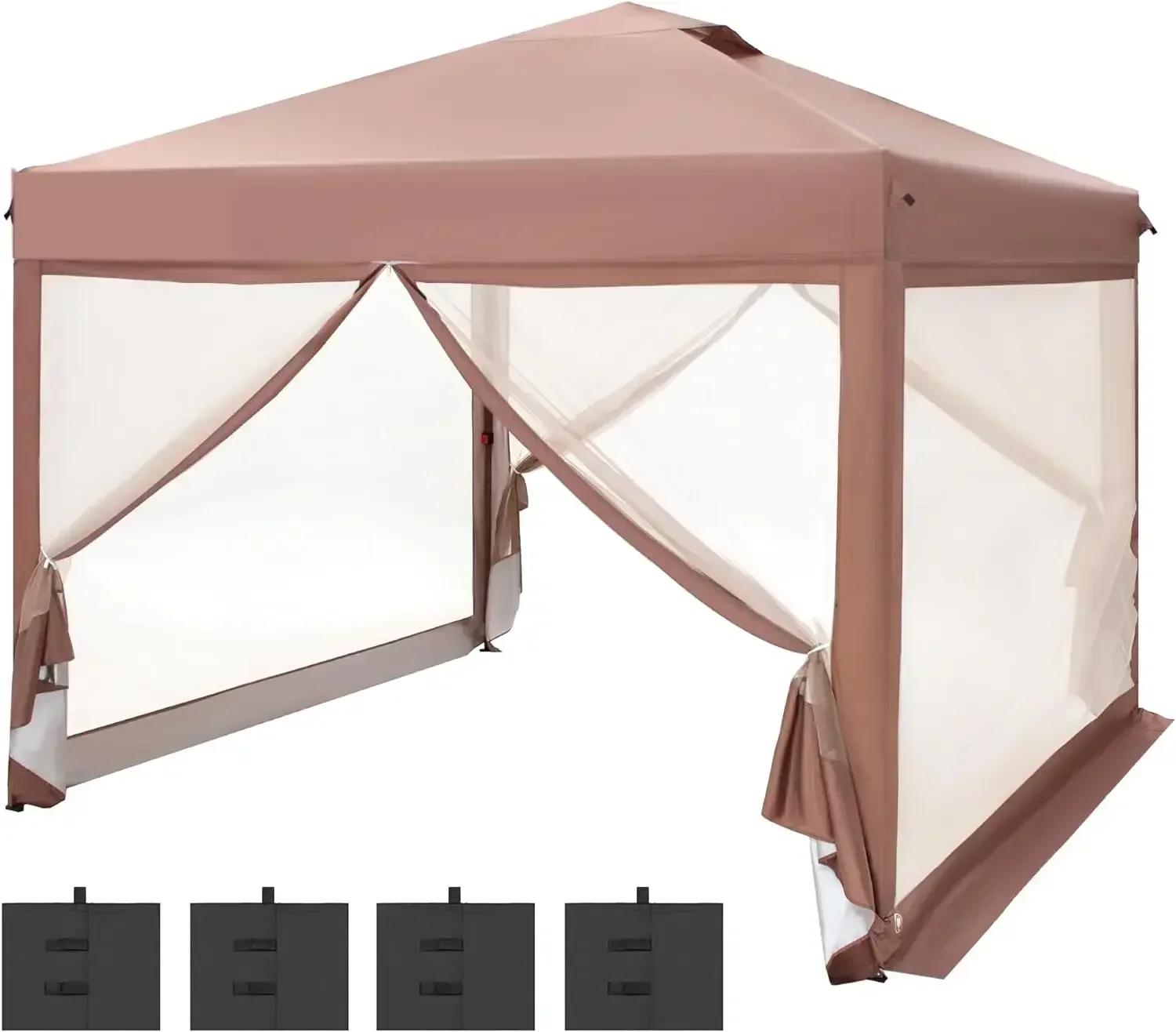 10' x 10' Pop Up Canopy Tent with Netting Instant Gazebo  Screen House Room with Carry Bag Height Adjustable