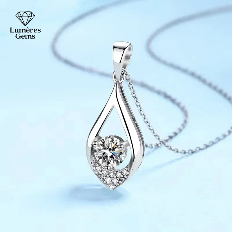 

18K White Gold Necklace for Women Moissanite Diamond 0.5CT Pendant Lover Valentine's Day Wedding Gift PT950 Platinum Girl Birthd