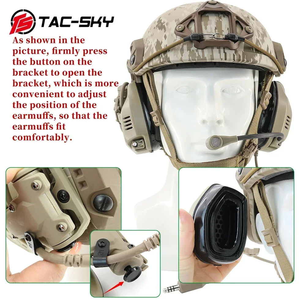 TAC-SKY Tactical Headset RAC Communication Headset Airsoft Noise Reduction Headphones with Tactical ARC Rail Adapter Fast Helme