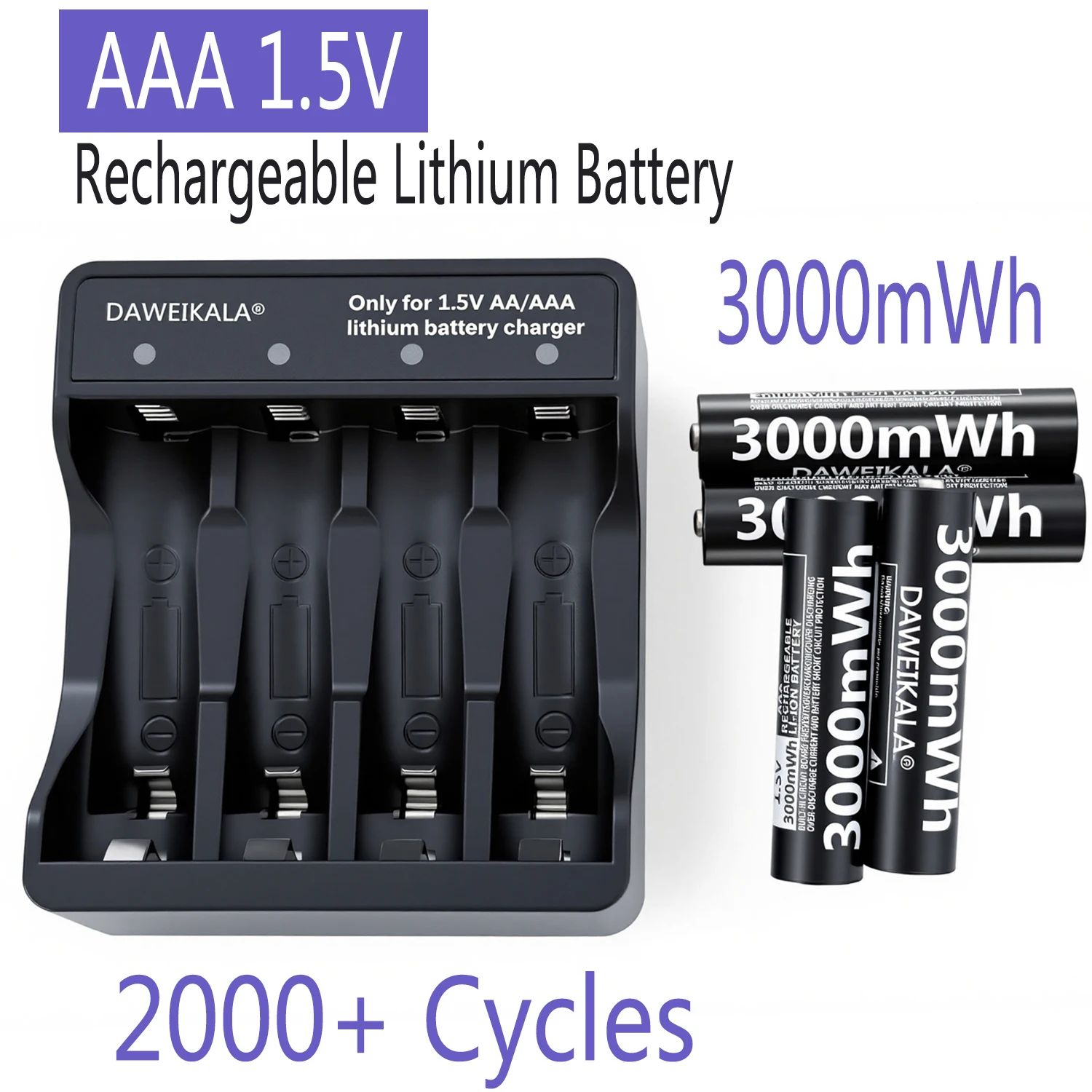 3000mWh 1.5V AAA Battery Rechargeable Li-Ion Battery 2000+ Cycles for Mouse Flashlight Fan Game Machine