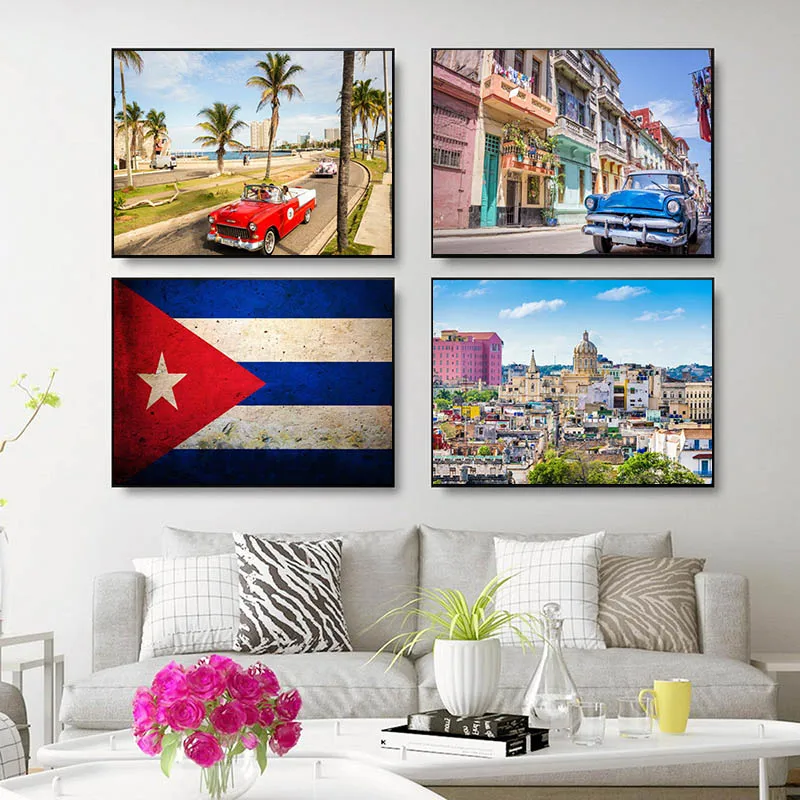 Big Size Posters and Prints Cuba Paintings on the Wall Art Satin Pictures Home Wall Decoration Anime Room Decor