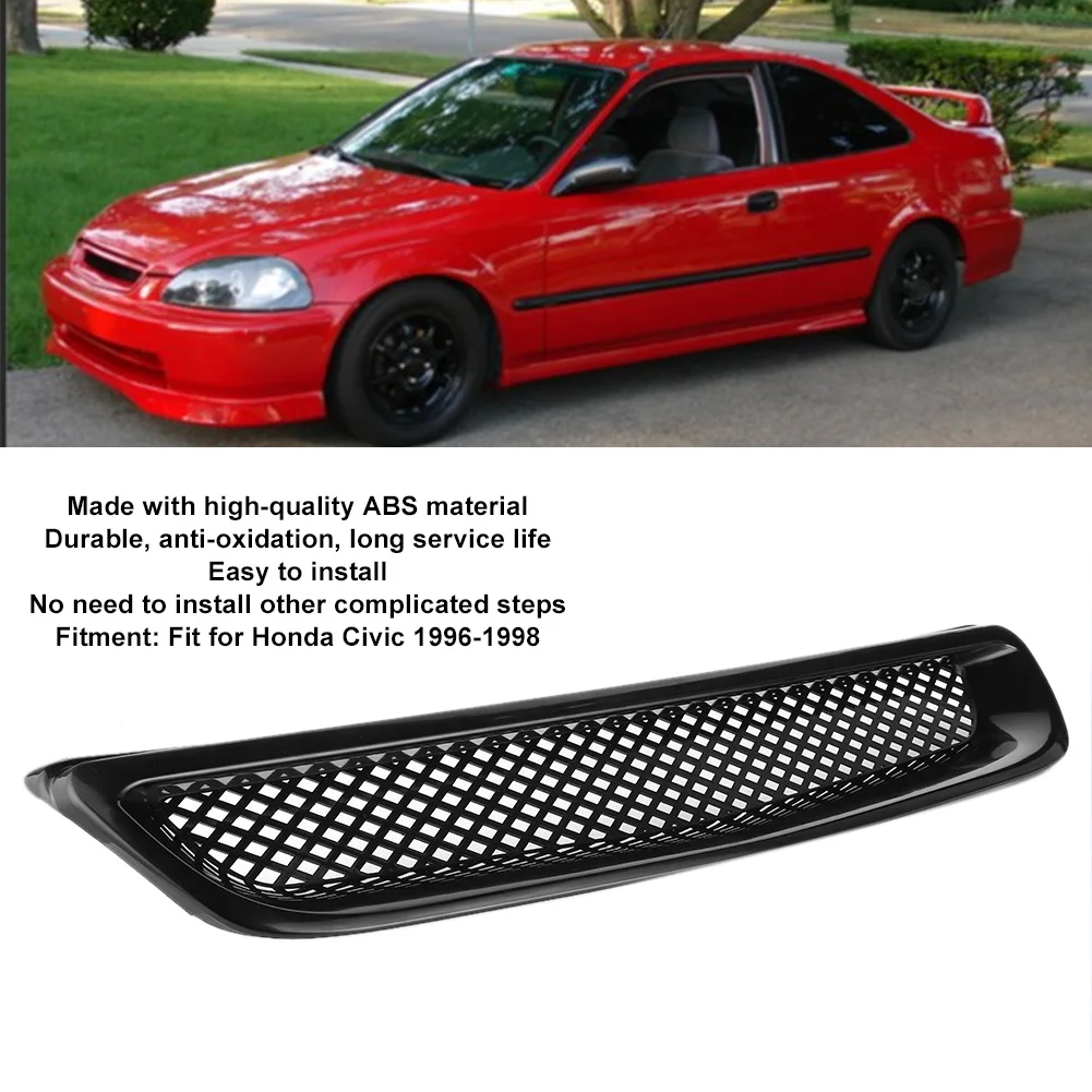 1Pc Black Grill Mesh Front Hood Grille Grill Air Flow Intake Mesh Fit for Honda Civic 96‑98 JDM Type‑R Front Hood Grille