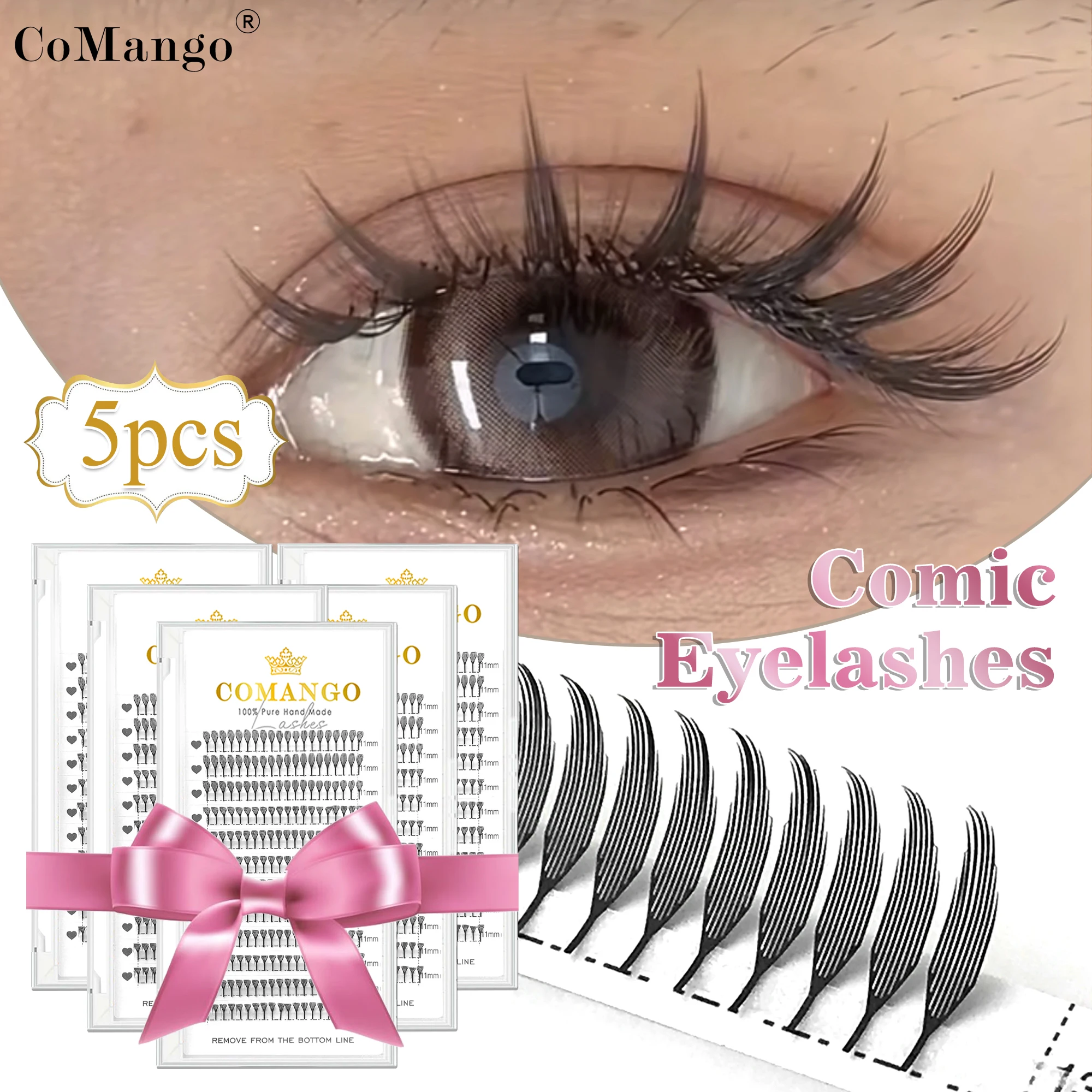 

CoMango 5pcs comic spire premade вентиляторы ресницы расширения перо форма 0.07mm mix8-15mm ресницы реснички бразильский
