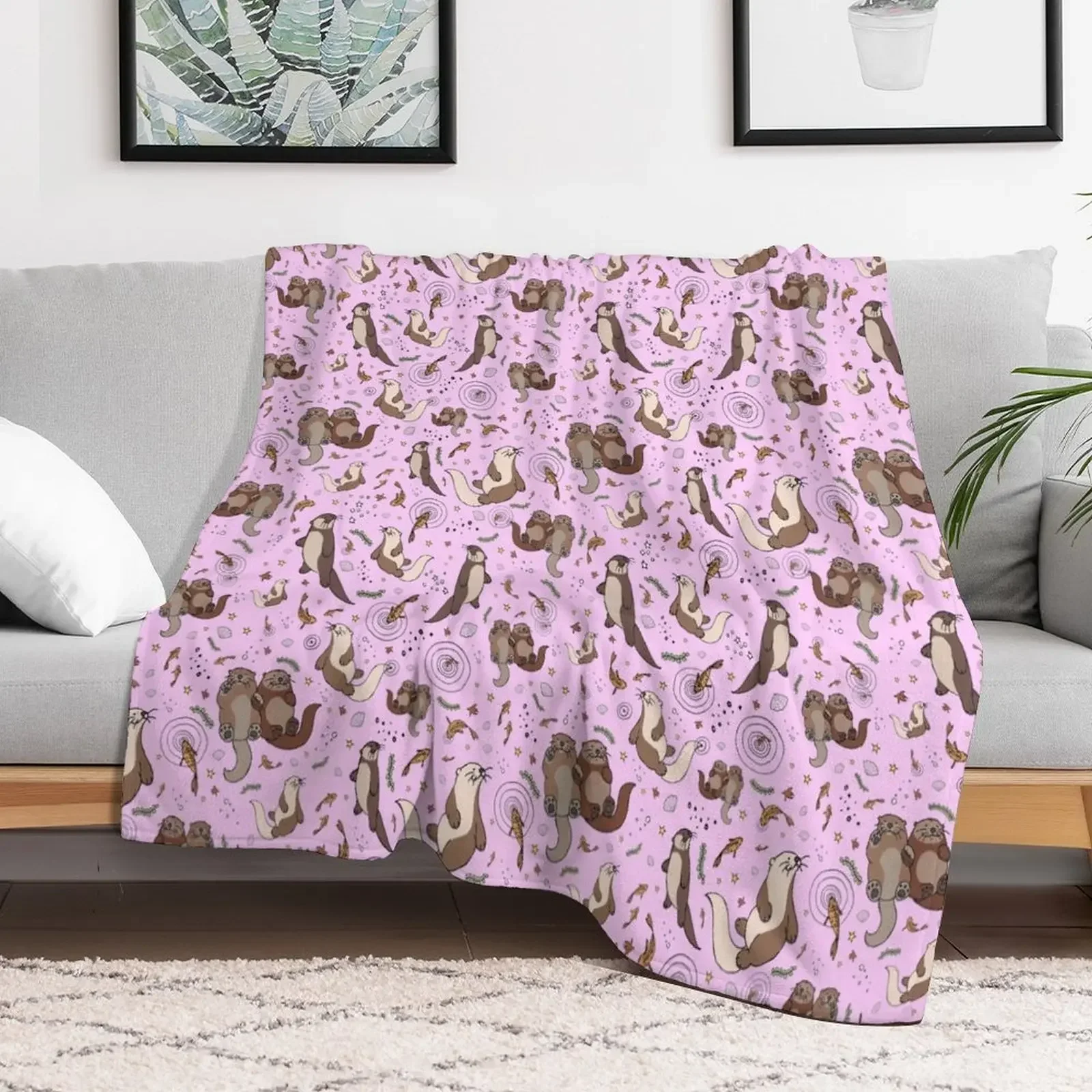 

Otters in Pink Throw Blanket warm for winter Loose Quilt Beach Blankets