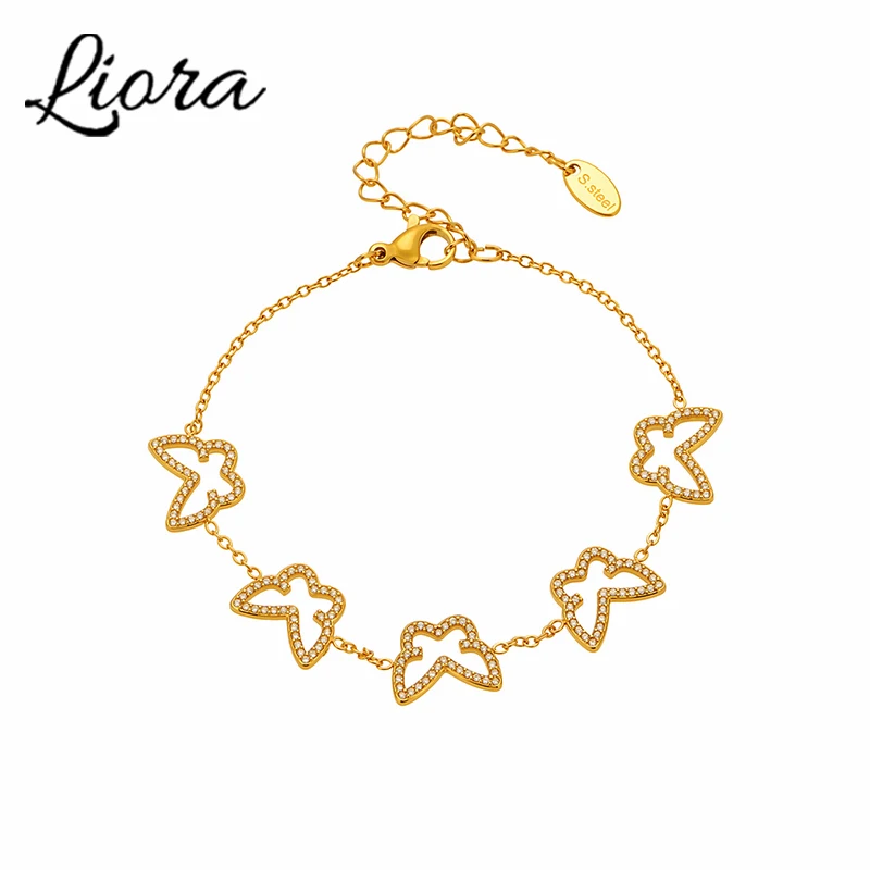 Liora رائعة فراشة القلب الزركون الفولاذ المقاوم للصدأ سلسلة أساور للنساء سحر الزفاف المشاركة أساور مجوهرات