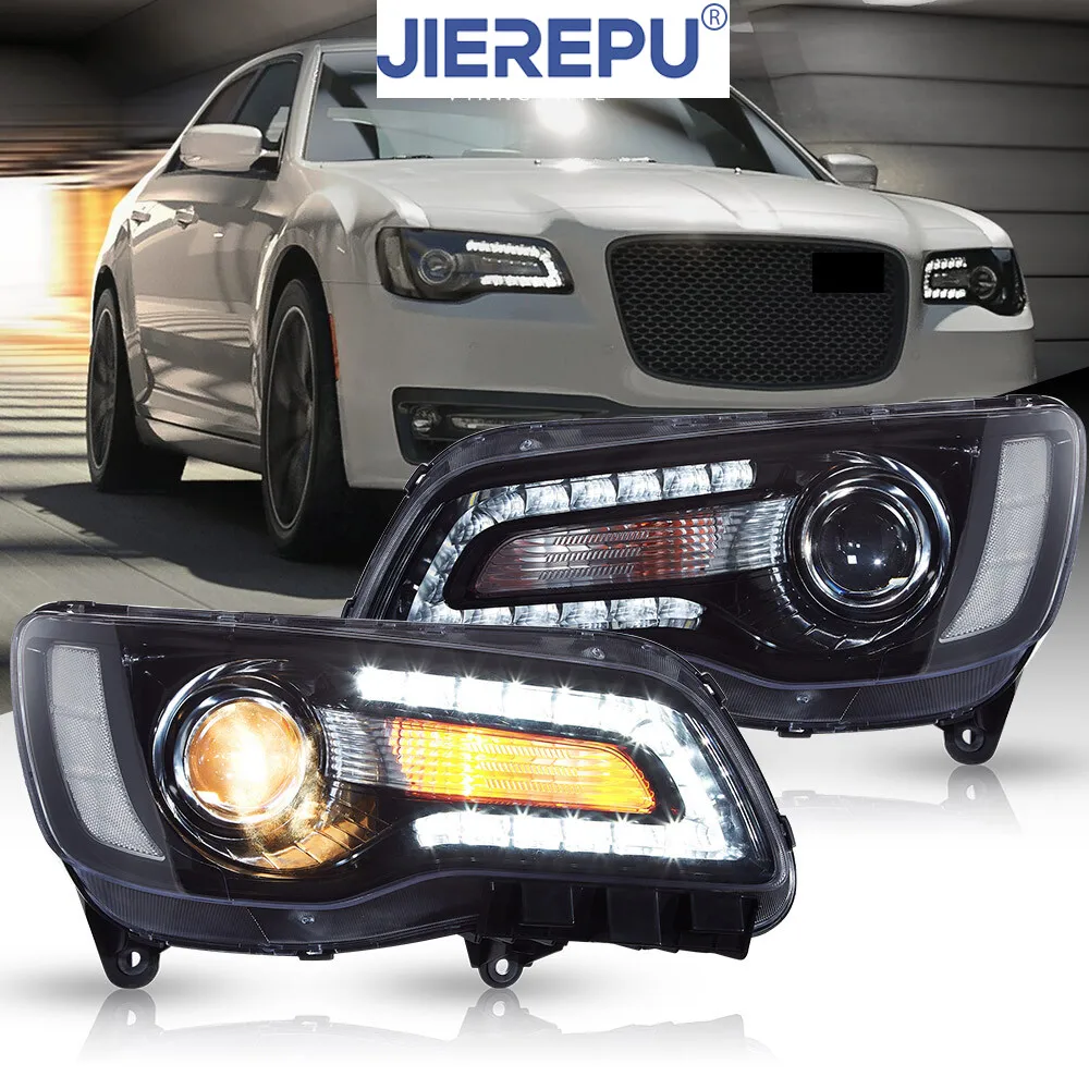 

1 пара проекторов указателей поворота, черные двухлучевые светодиодные фары для Chrysler 300 2011-2023 левый и правый