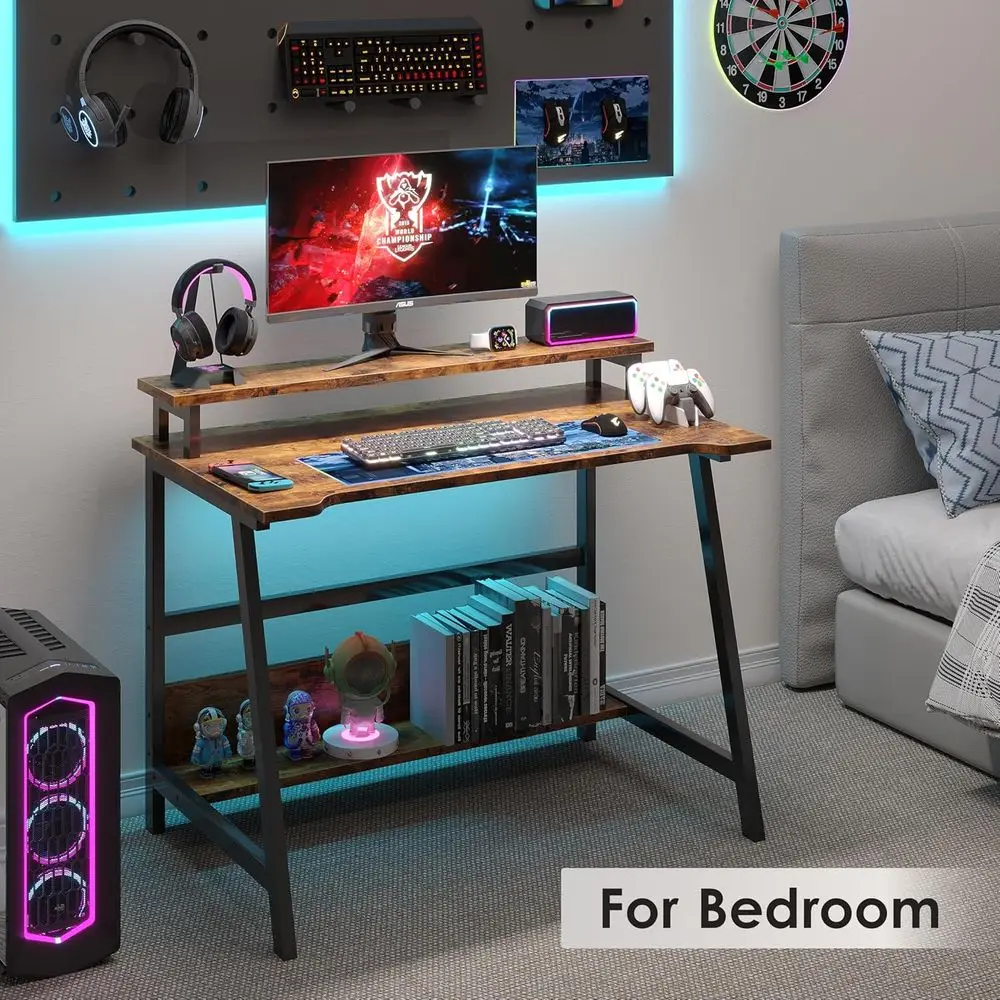 مكتب مدمج 31.5 مع مساحة تخزين للمكتب المنزلي والدراسة وغرفة النوم - بني