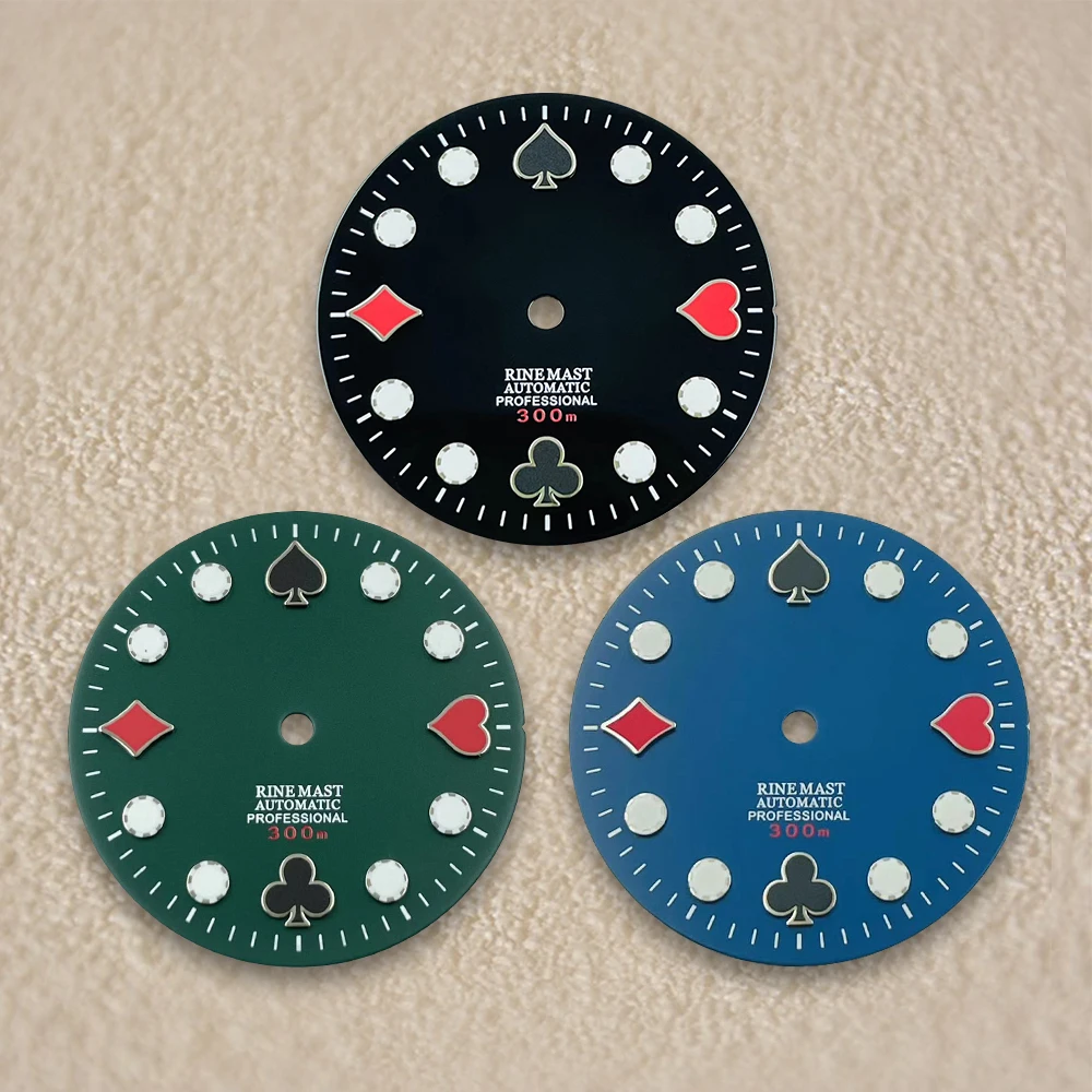 28.5mm S Logo Poker Dial Suitable For NH35/NH36 Japanese Automatic Movement C3 Green Luminous Watch Modification Accessories