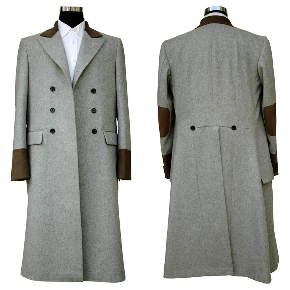 

Fashion Woolen Men Long Jacket Double Breasted Peaked Lapel Overcoat Windbreaker Autumn Winter Coats Custom Made Only Coat