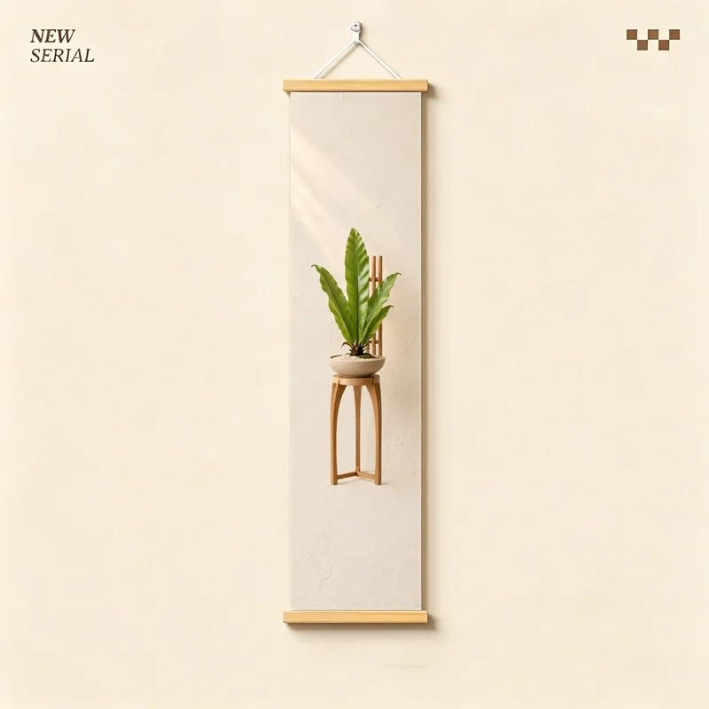 Snake Plant Wall Art 4-Panel Green Potted Foliage Pedestal Scroll Set on Beige Silver Shimmer Canvas for Modern Home Decor