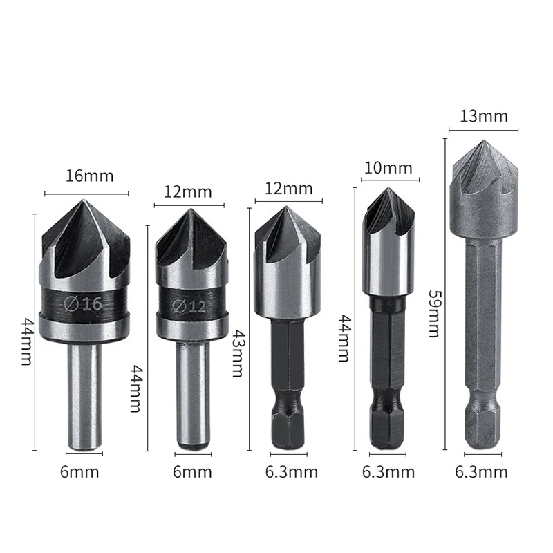 Imagem -02 - Graus Chanfro Broca Hss Cinco Borda Madeira Countersink Bit Conjunto para Madeira e Metal Countersink Ferramentas de Perfuração de Energia Pcs 82