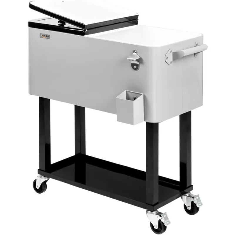 Portable Patio Party Bar Beverage Refrigerator Cart with Shelves