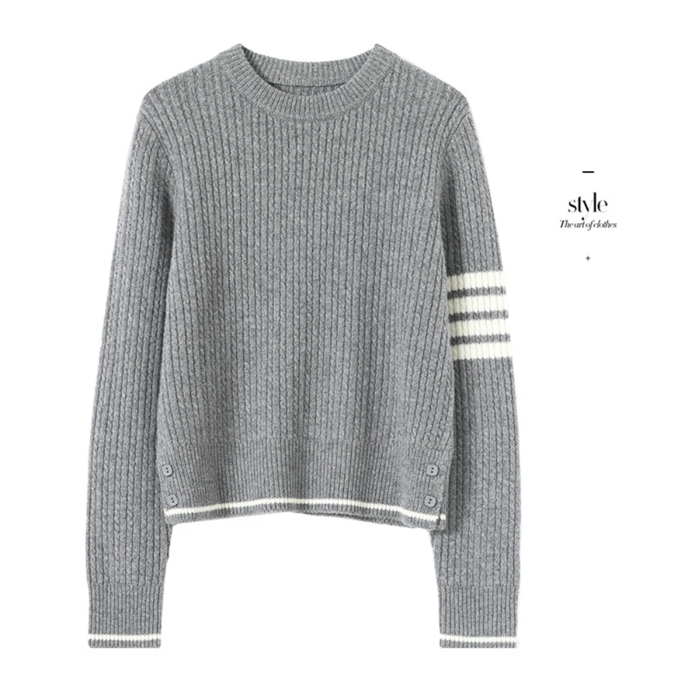 2024 autumn wool sweater women striped top black pullover clothes fashion woman jumper fall clothing vintage oversized knitted