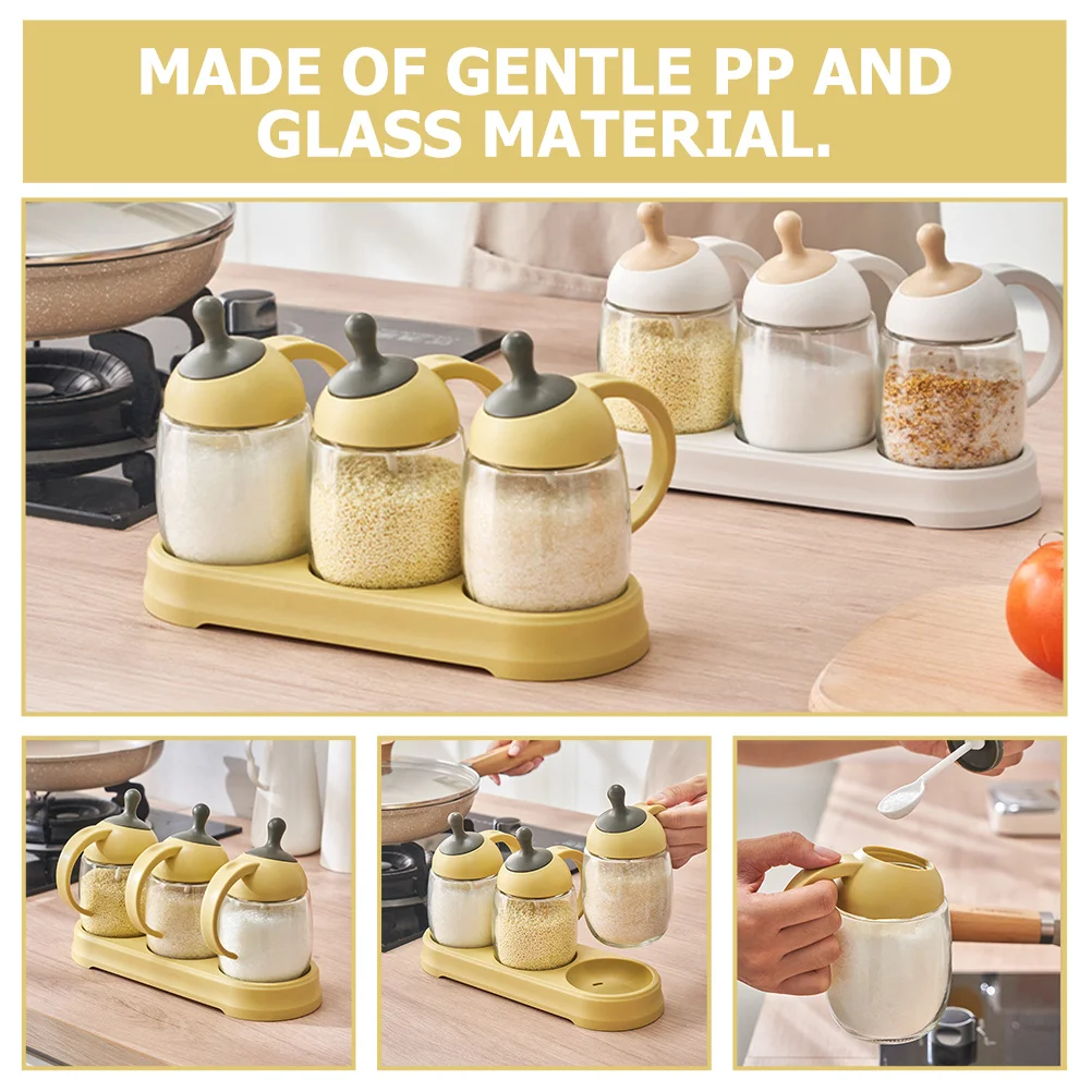 

1Set Seasoning Bottle Set Glass Condiment Organizer Smooth Hand Feeling Portable Tray Storage for Home Kitchen Restaurant