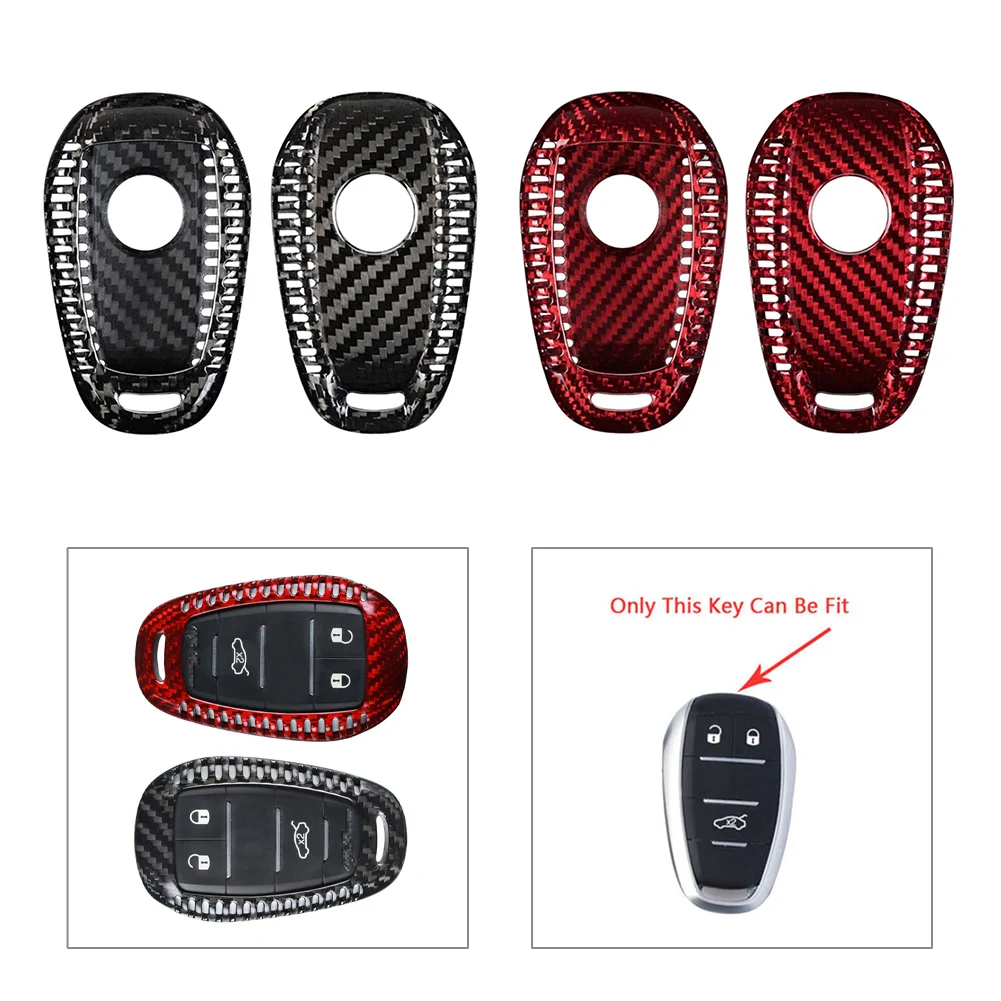 Carbon Fiber Car Remote Key Shell Cover Case For Alfa Romeo Giulia Stelvio Black/Red