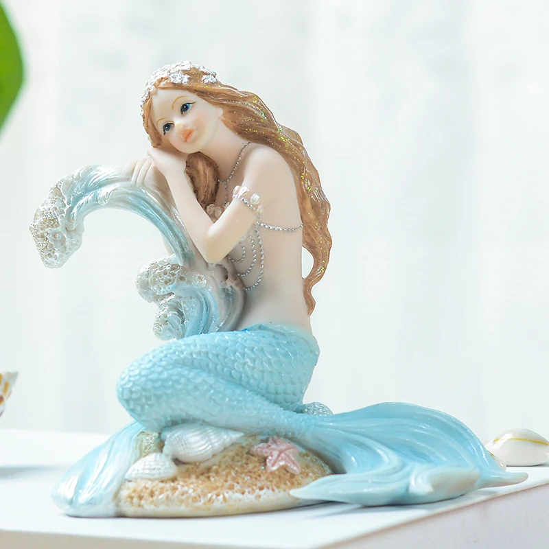 European Resin Mediterranean Mermaid Princess Ornaments Home Room Table Figurines Angel Girl Decoration Crafts Birthday Gifts