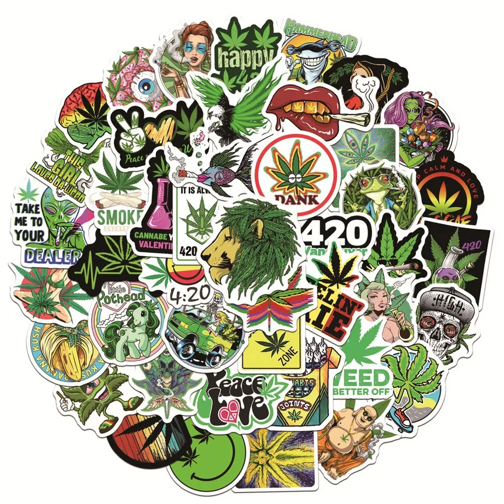 10/20/50pcs Funny Graffiti Hemp Weed Leaves Stickers for Laptop Phone Case Car Bicycle Skateboard Waterproof Vinyl Decal Toy