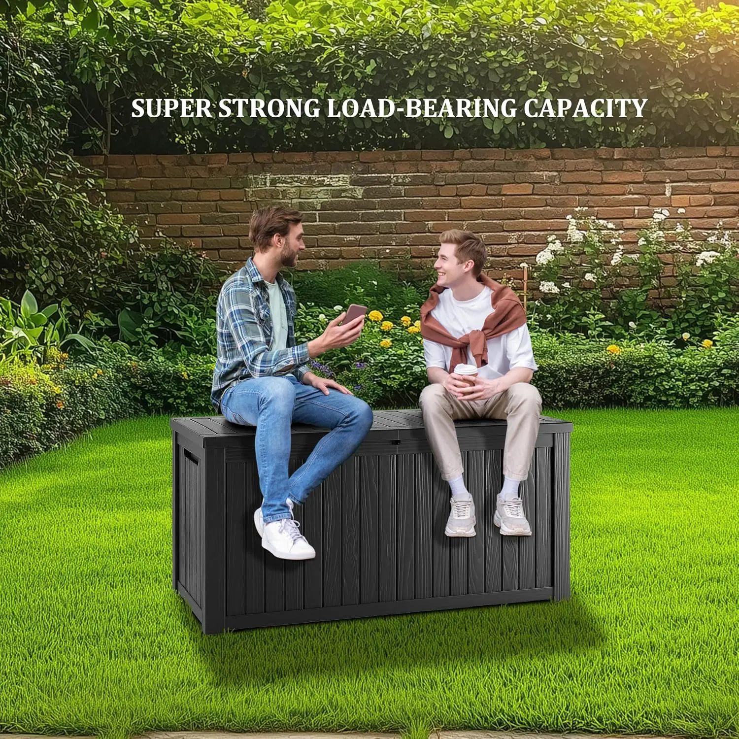 200 Gallon Outdoor Storage Box, Waterproof & UV-Resistant Resin Deck Box with Lockable Lid, Black view 3