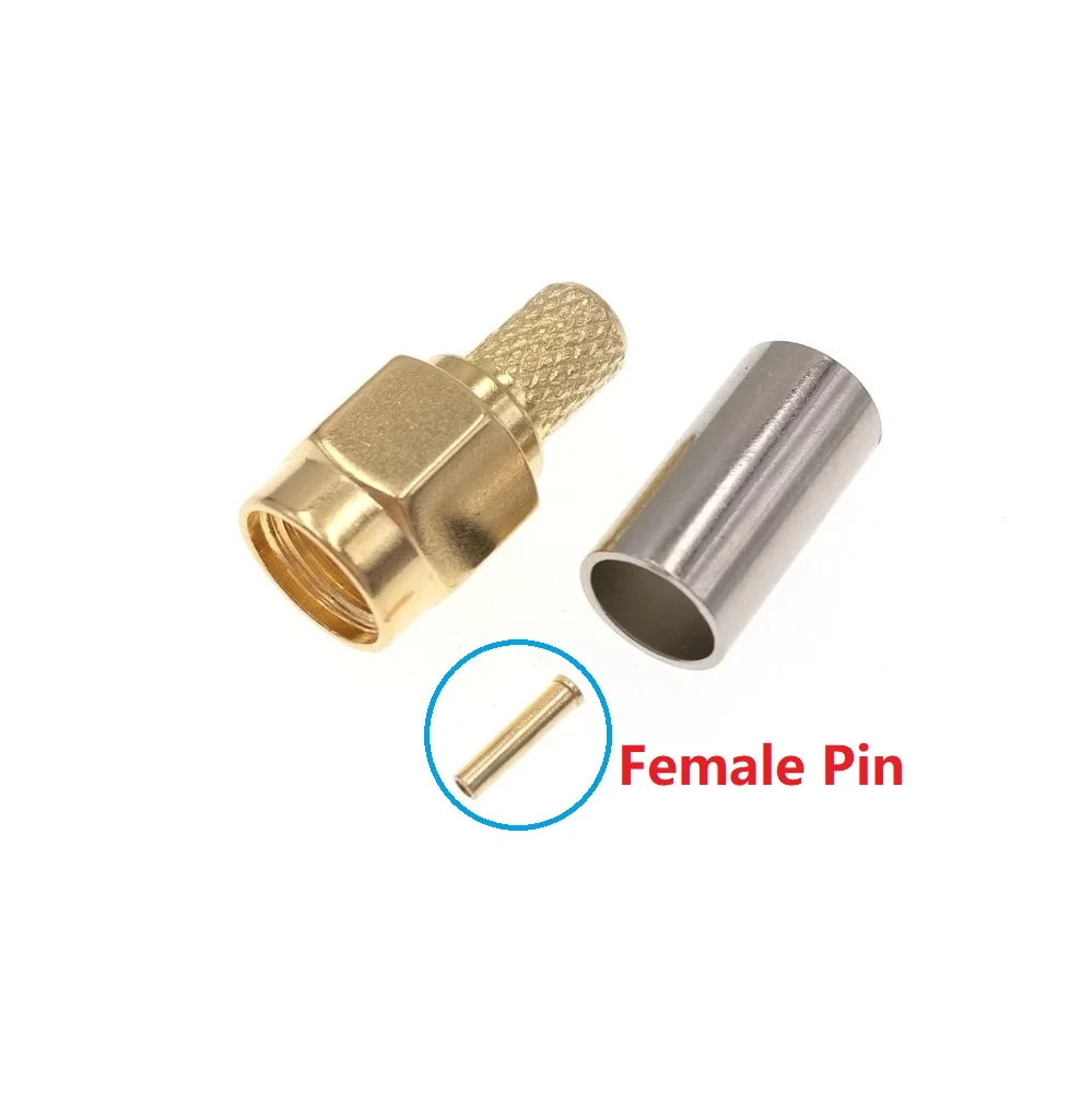 

500PCS Gold Plated RP-SMA Male Plug Jack Crimp For RG58 RG142 LMR195 RF Connector