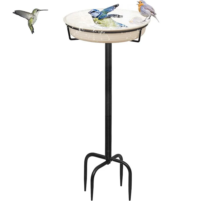 Metal Hummingbird Feeder with Flower Garden Stake, Iron Bird Bath Tray, Outdoor Yard Bird Decorative Art Ornament