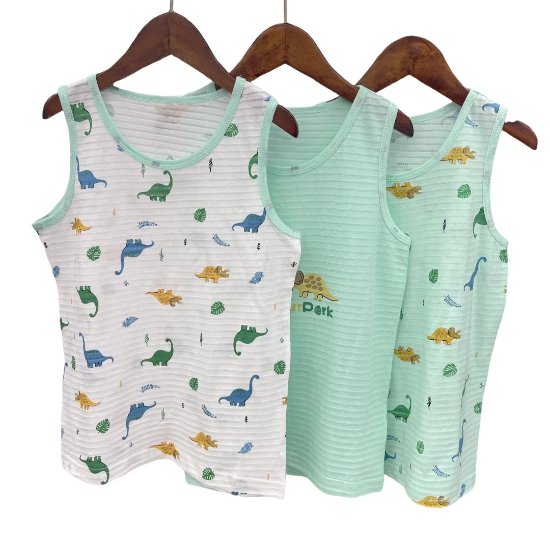 Junge Grün Dino Drucke Tank Shirt Kinder Baumwolle Unterwäsche Kinder Unterhemden Atmungsaktive Tank Tops Größe 3-12T Sommer hause tragen