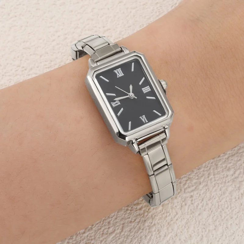 Round Square Black Dial Stainless Steel Watch Head High Quality Women'S DIY Making Bracelet Watch Jewelry Gift Wholesale