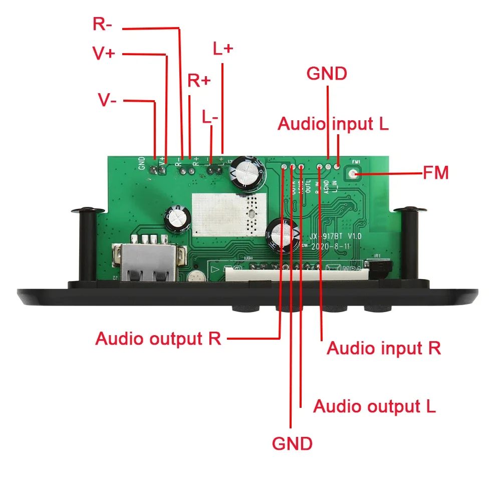 Wireless Bluetooth 5.0 6V-18V MP3 WMA Scheda di decodifica Audio per auto USB TF Modulo radio FM Schermo a colori Lettore MP3 con telecomando