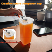 New 400ML Square Heat Resistant Coffee Glass Cup With Lid And Glasses With Straw Bar Home Drinking And Partyware Water Bottle