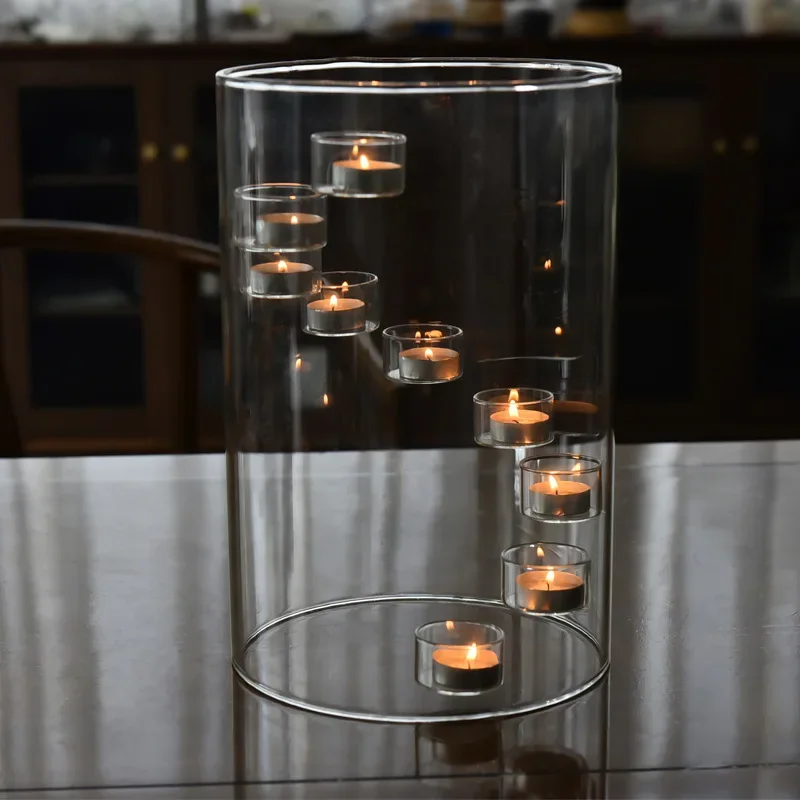 European Extra Large Glass Windproof Candlestick Candlelight Dinner Decoration Ornament Centerpieces Candle Holders Home Decor