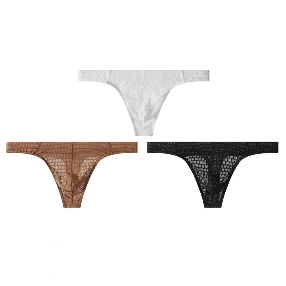 

2Pcs Men Briefs Thin Perspective Mesh Yarn Sexy Low-Waisted Seamless Panties Breathable Embossed Fabric Underwea